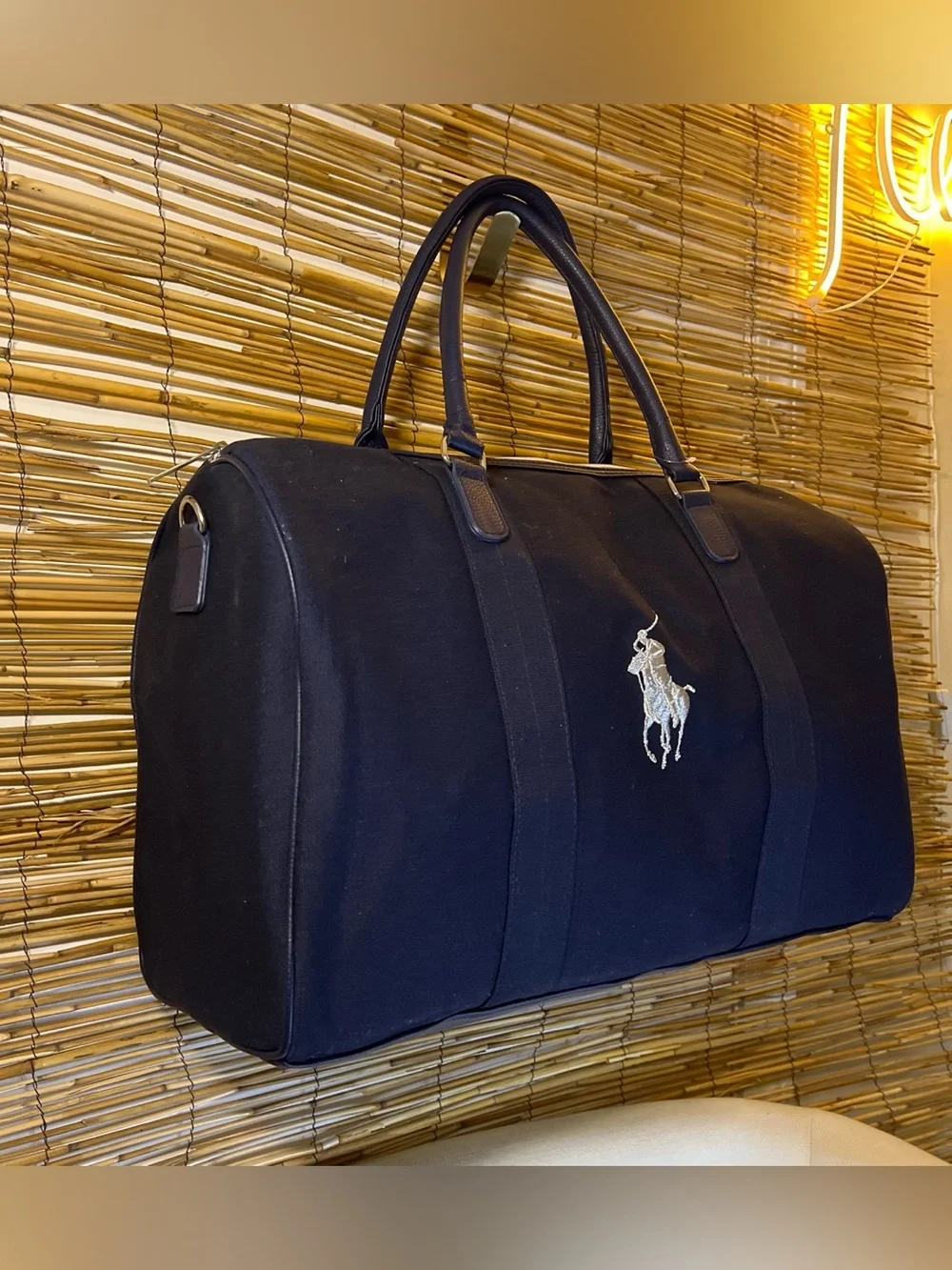 Polo by Ralph Lauren Navy Canvas Duffel with White Polo Player